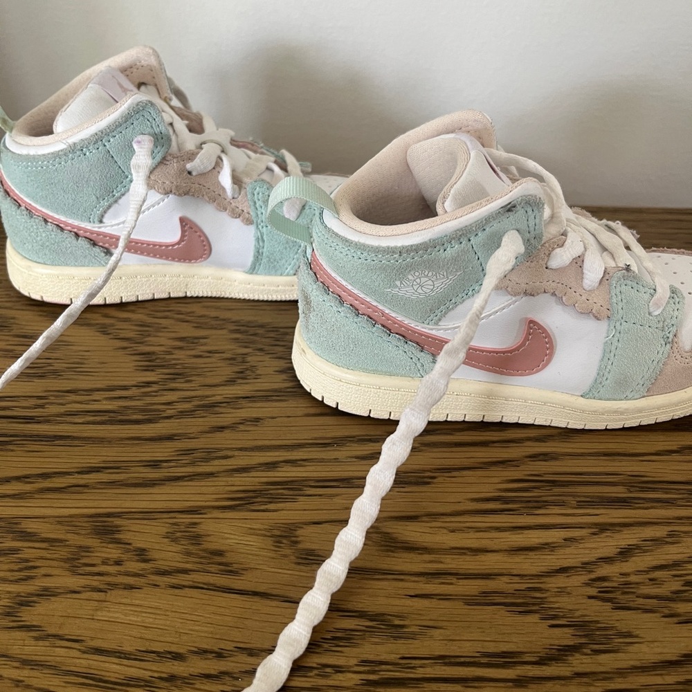 Jordan Kids' Mint Green, Soft Pink & White Suede Sneakers